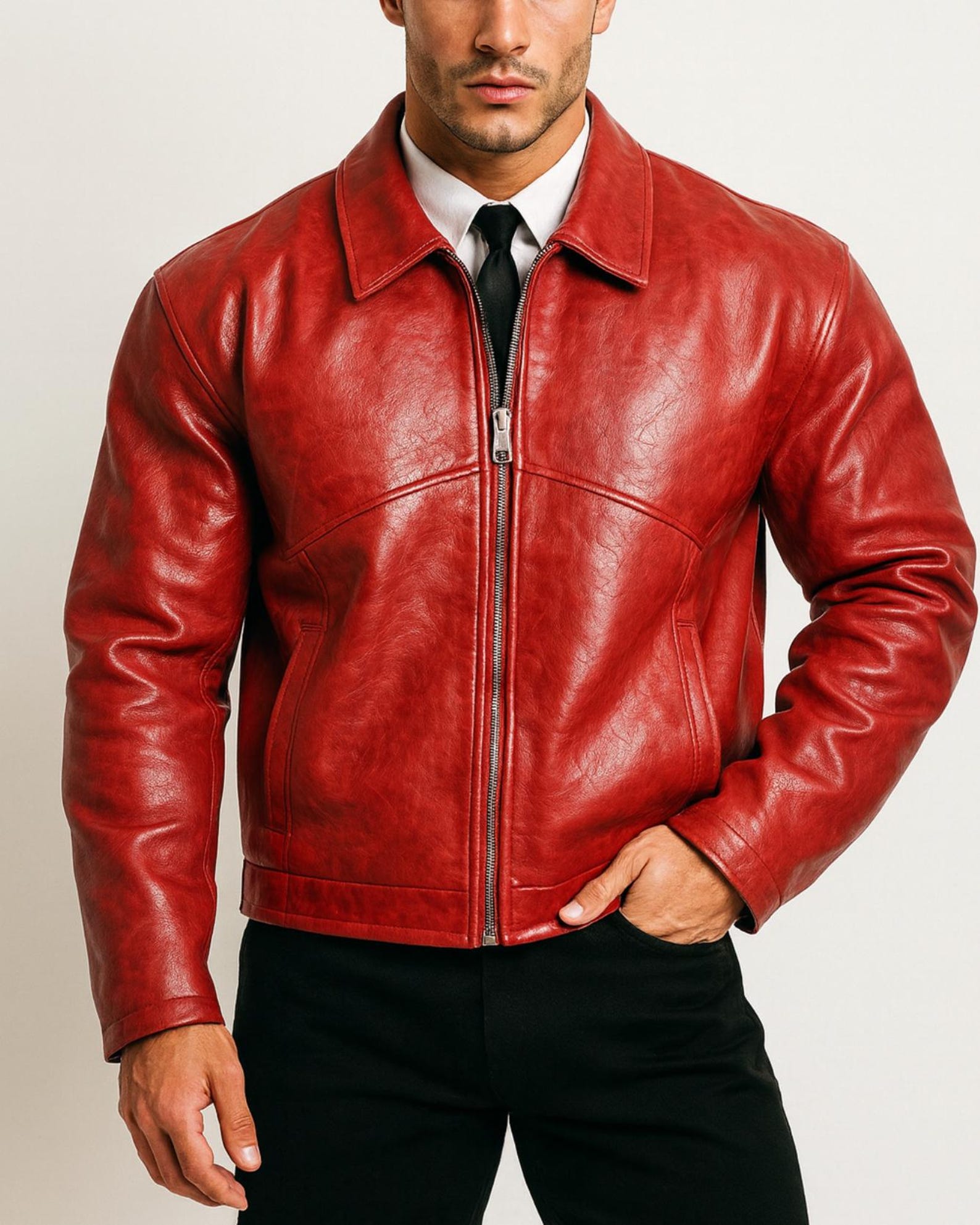 Men's Crimson Red Sheep Leather Jacket - Classic Fit: Daaran