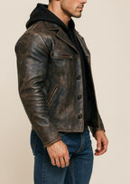 Handmade Distressed Cowhide Leather Biker Jacket: Bronze-Black-Daaran