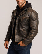 Handmade Distressed Cowhide Leather Biker Jacket: Bronze-Black-Daaran