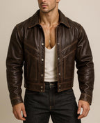 Men's Vintage Brown Sheep Leather Jacket | Western Cowboy Moto Style - Ironwood Rider