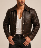 Men's Vintage Brown Sheep Leather Jacket | Western Cowboy Moto Style - Ironwood Rider