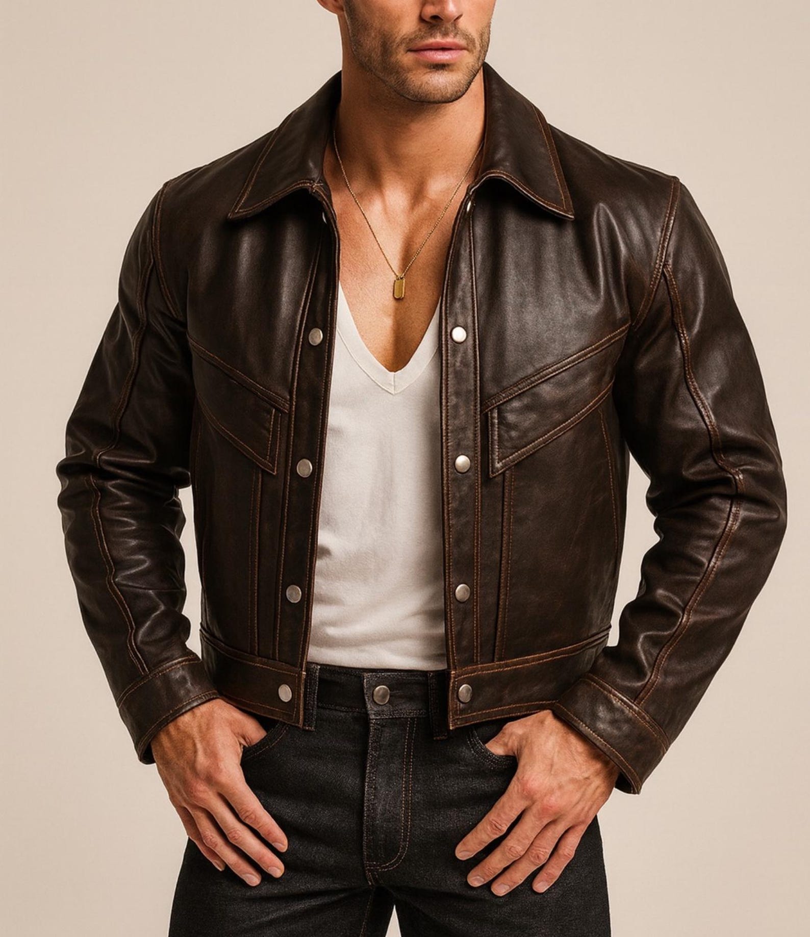 Men's Vintage Brown Sheep Leather Jacket | Western Cowboy Moto Style - Ironwood Rider