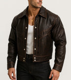 Men's Vintage Brown Sheep Leather Jacket | Western Cowboy Moto Style - Ironwood Rider