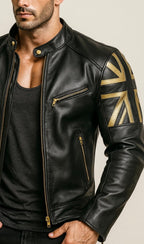 Men's Black Sheep Leather Bomber Jacket: Cropped Relaxed Fit