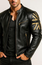 Men's Black Sheep Leather Bomber Jacket: Cropped Relaxed Fit