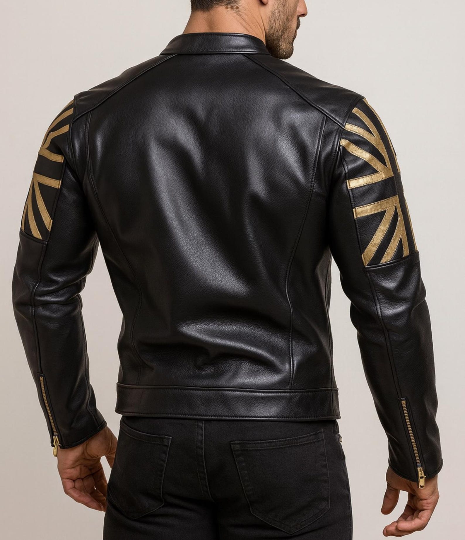 Men's Black Sheep Leather Bomber Jacket: Cropped Relaxed Fit