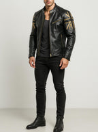 Men's Black Sheep Leather Bomber Jacket: Cropped Relaxed Fit