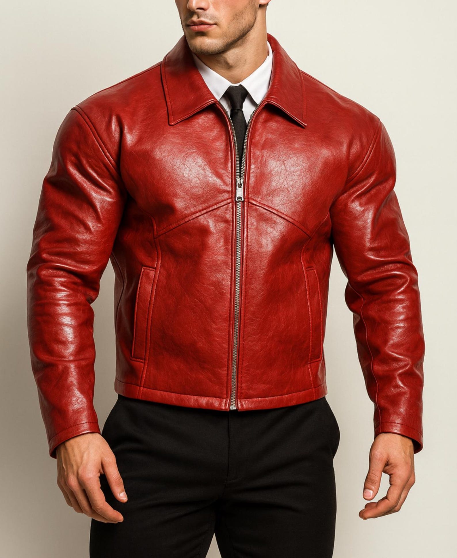 Men's Crimson Red Sheep Leather Jacket - Classic Fit: Daaran