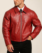 Men's Crimson Red Sheep Leather Jacket - Classic Fit: Daaran
