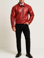 Men's Crimson Red Sheep Leather Jacket - Classic Fit: Daaran