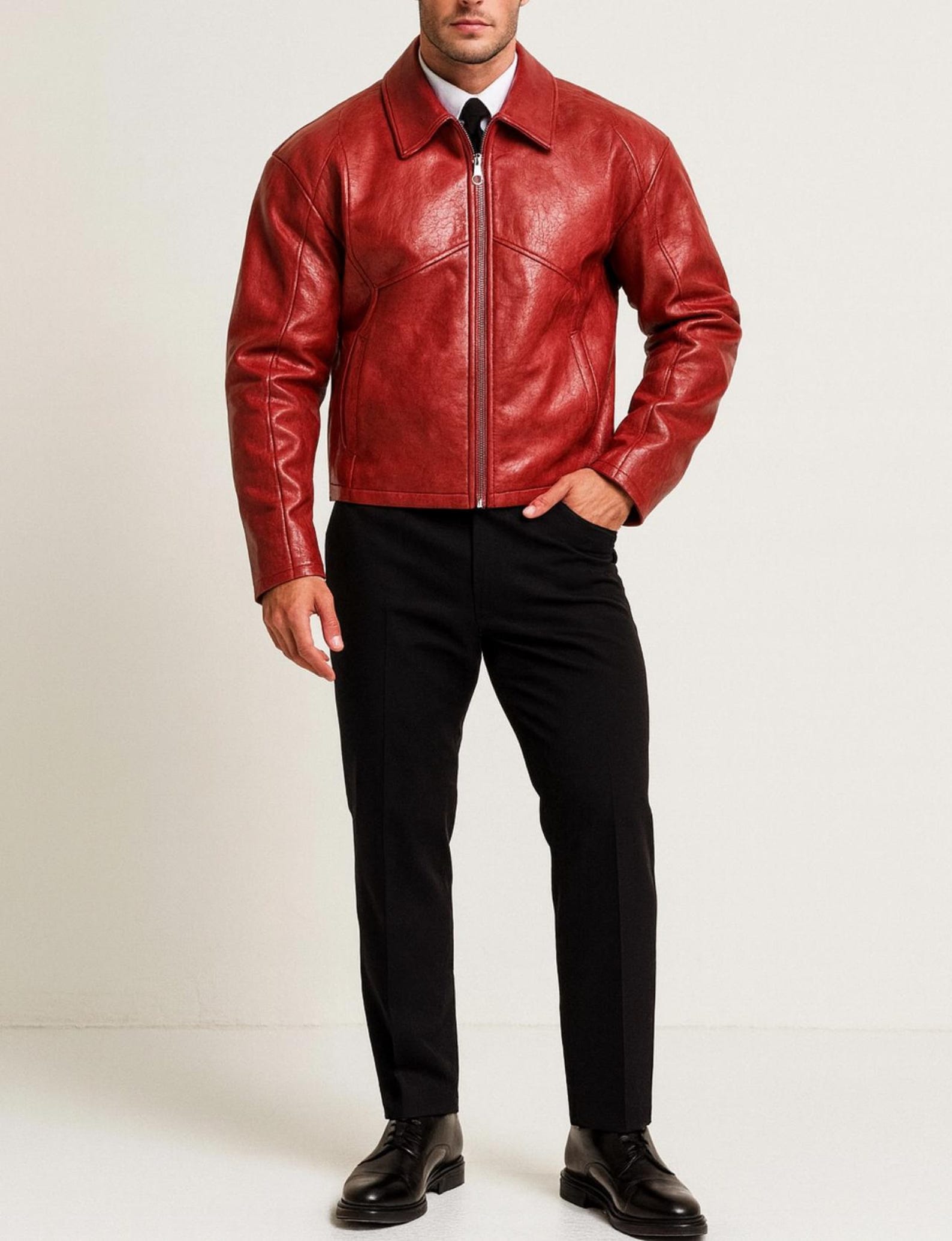 Men's Crimson Red Sheep Leather Jacket - Classic Fit: Daaran