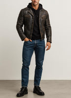 Handmade Distressed Cowhide Leather Biker Jacket: Bronze-Black-Daaran