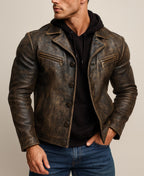 Handmade Distressed Cowhide Leather Biker Jacket: Bronze-Black-Daaran