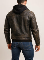 Handmade Distressed Cowhide Leather Biker Jacket: Bronze-Black-Daaran