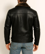 Dark Brown Shearling Aviator Leather Jacket Men's Winter Bomber Jacket | Ravenline by Daaran