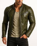 Handmade Chestnut Brown Cowhide Leather Cafe Racer Jacket