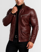 Oxblood Sheep Leather Bomber Jacket -Suede Coller, Limited Edition