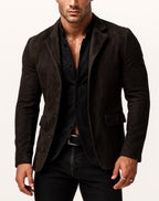 Dark Brown Suede Blazer Jacket - Savren by Daaran