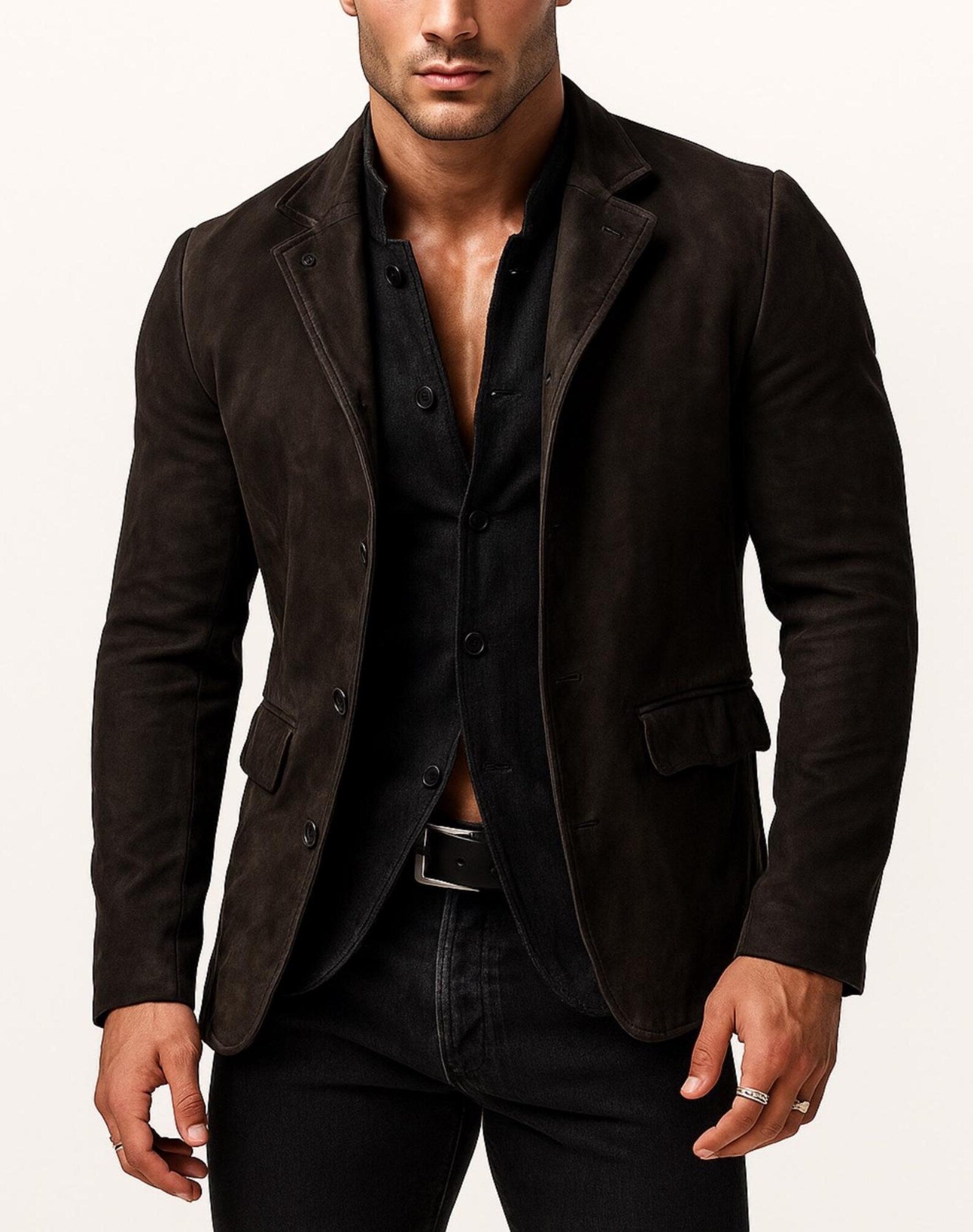 Dark Brown Suede Blazer Jacket - Savren by Daaran