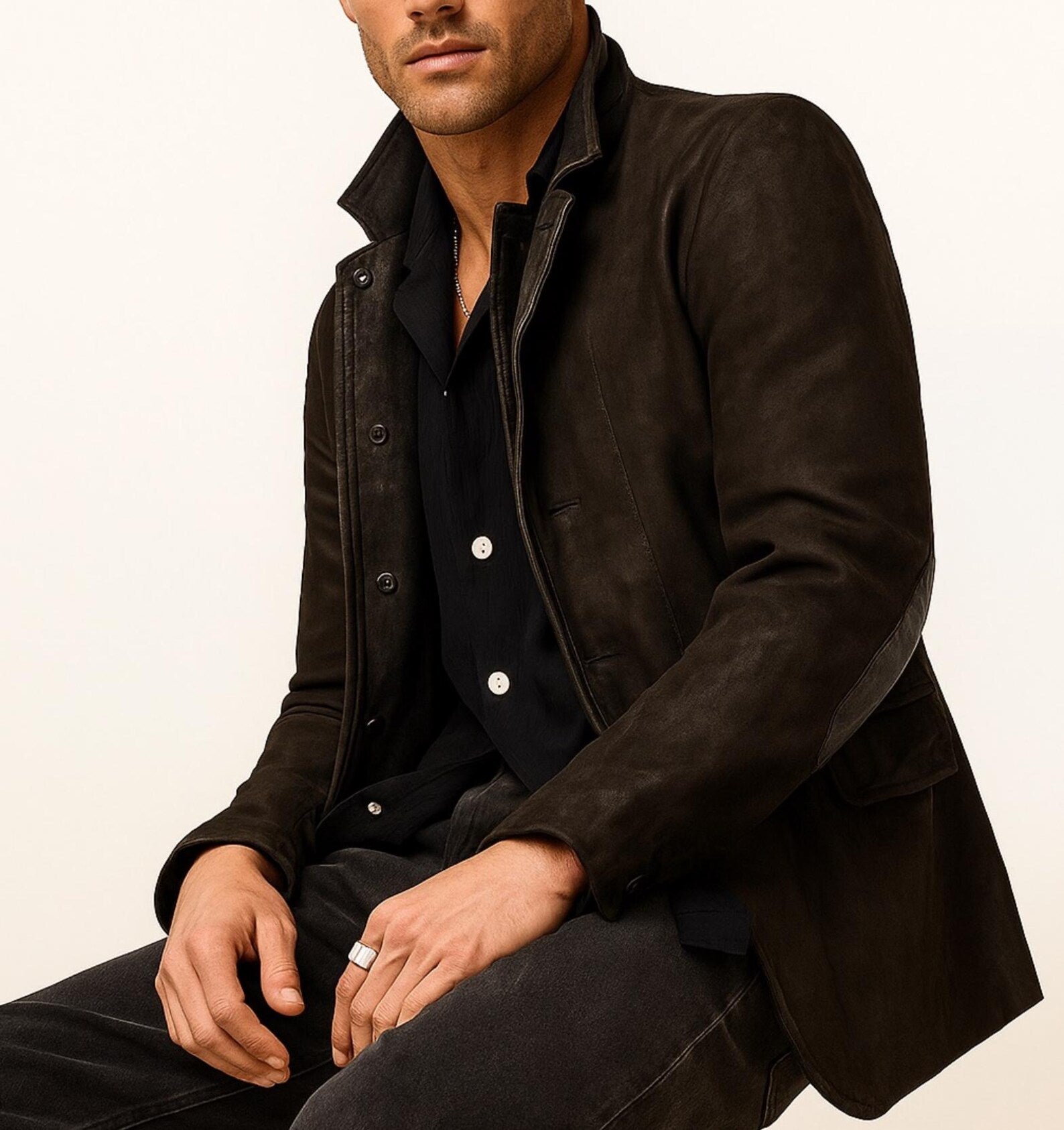 Dark Brown Suede Blazer Jacket - Savren by Daaran