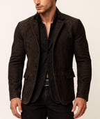 Dark Brown Suede Blazer Jacket - Savren by Daaran