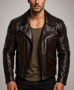 Dark Brown Sheep Leather Biker Jacket for Men-DAARAN Oxenfall Jacket