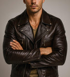 Dark Brown Sheep Leather Biker Jacket for Men-DAARAN Oxenfall Jacket