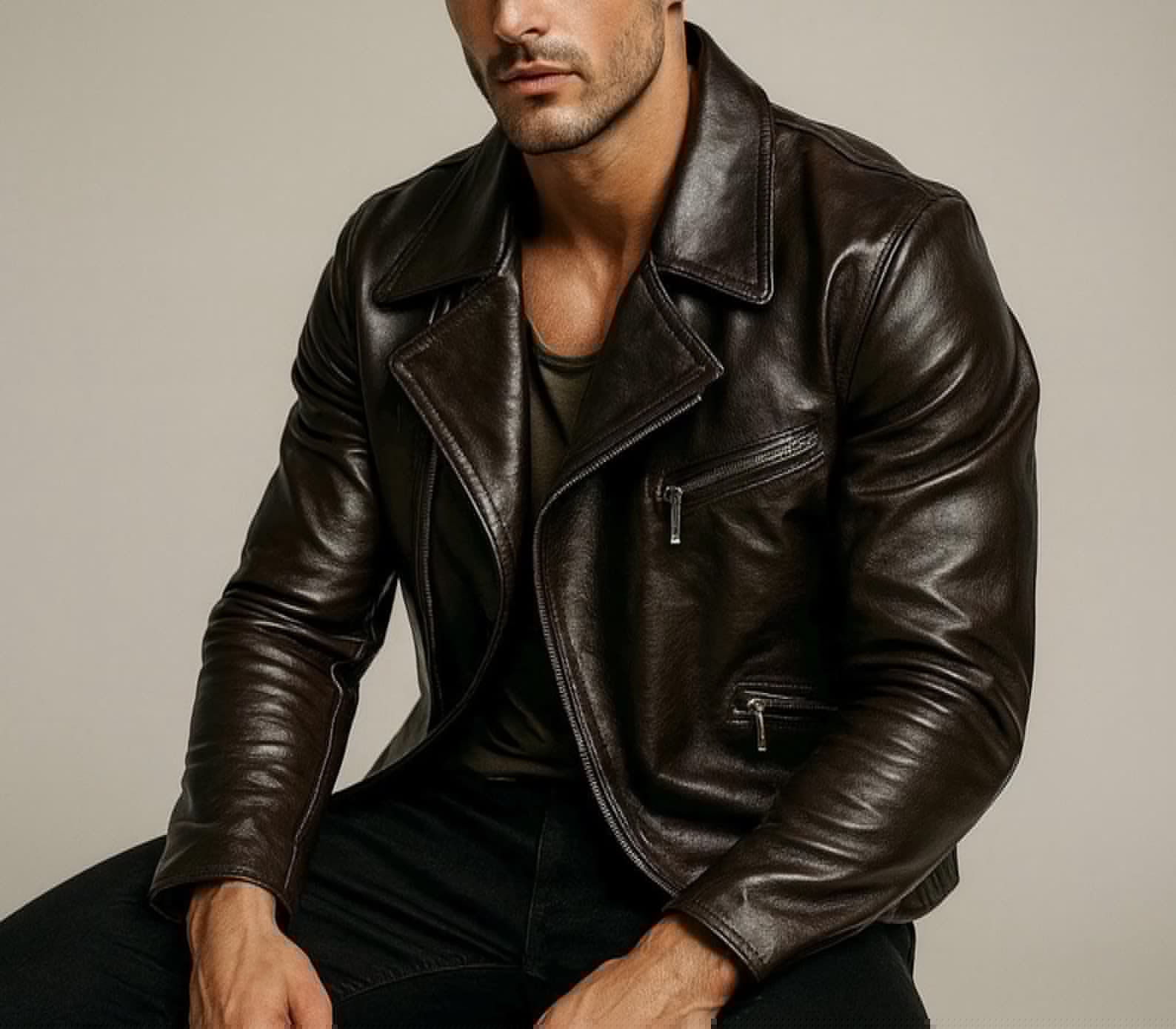 Dark Brown Sheep Leather Biker Jacket for Men-DAARAN Oxenfall Jacket