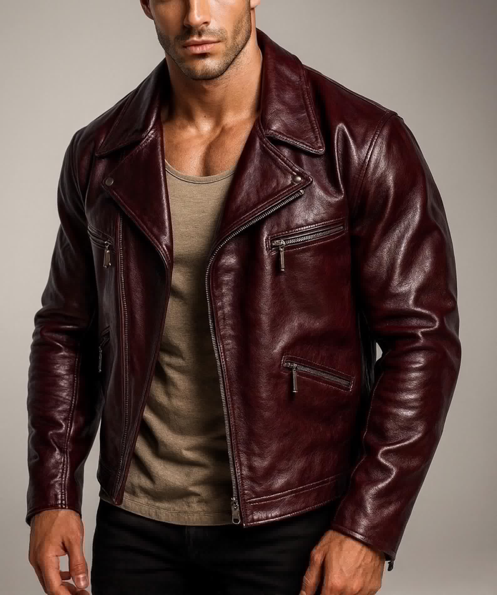 Dark Brown Sheep Leather Biker Jacket for Men-DAARAN Oxenfall Jacket