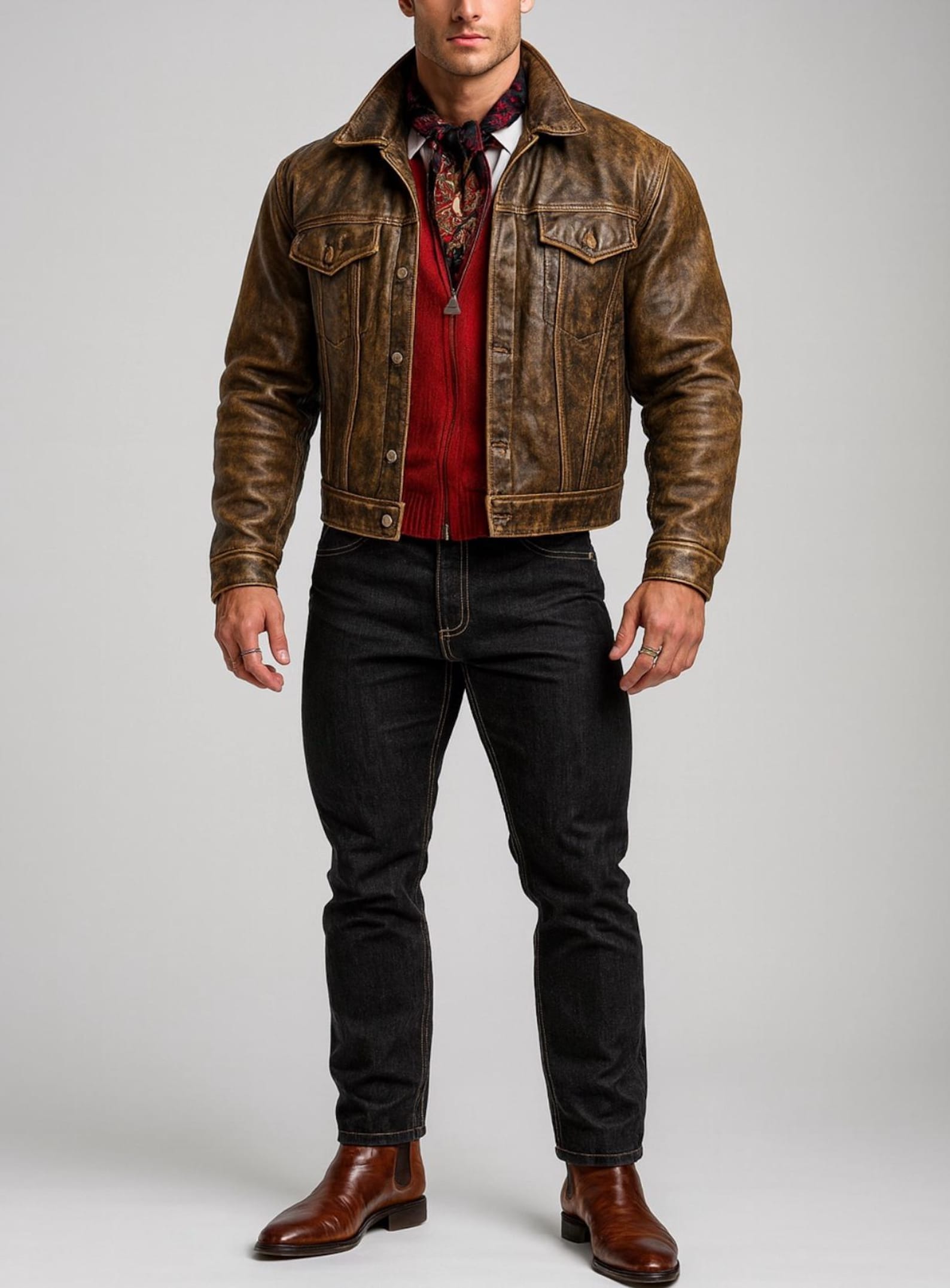Brown Distressed Trucker Jacket | Men's Vintage Burnished Outerwear | Daaran Rustell