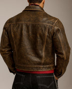 Brown Distressed Trucker Jacket | Men's Vintage Burnished Outerwear | Daaran Rustell