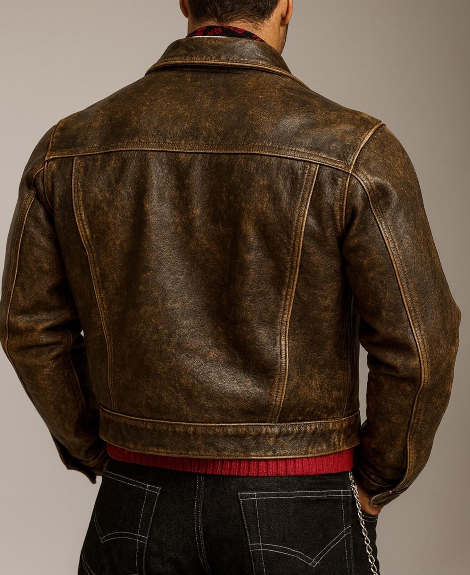 Brown Distressed Trucker Jacket | Men's Vintage Burnished Outerwear | Daaran Rustell