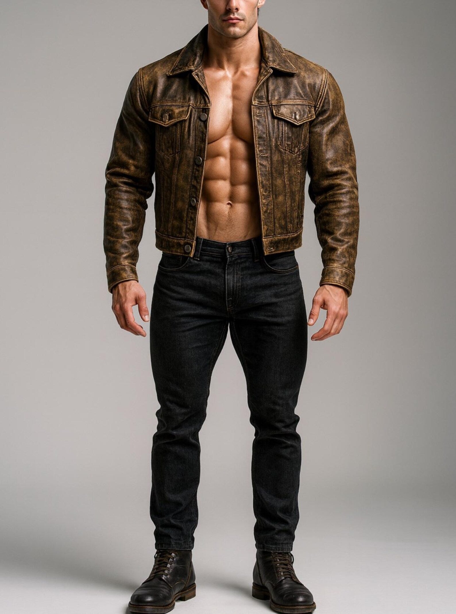 Brown Distressed Trucker Jacket | Men's Vintage Burnished Outerwear | Daaran Rustell