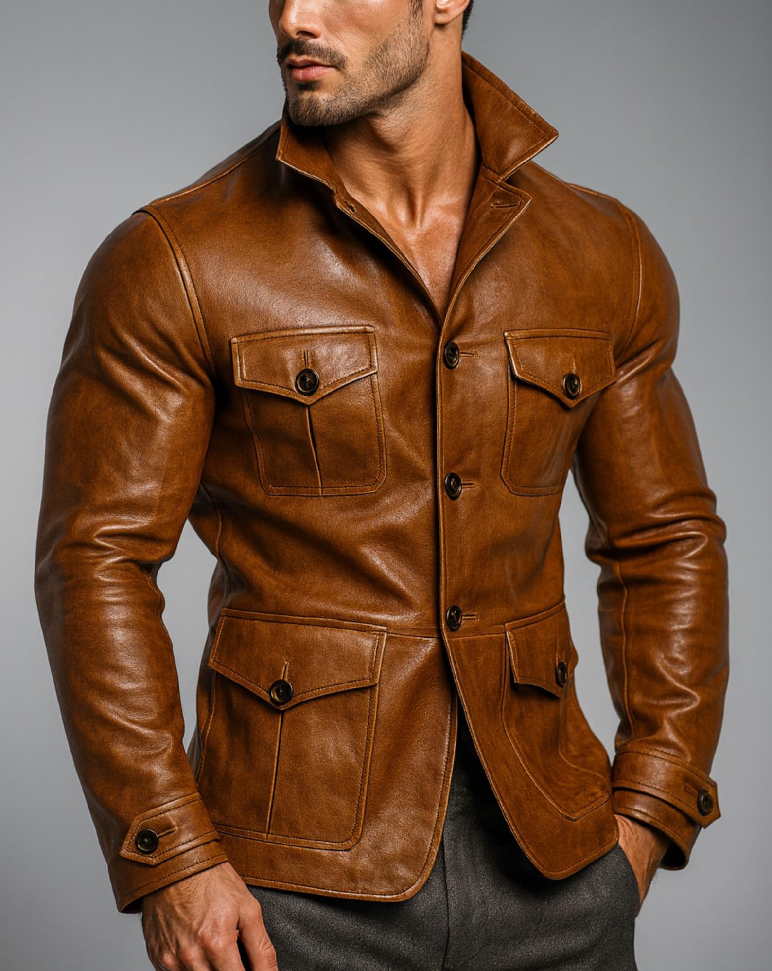 Handmade Cognac Sheep Leather Field Jacket – Daaran Arvell