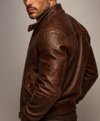 Brown Distressed Leather Jacket for Men Sheep Leather Bomber with Inner Pockets DAARAN Brunnero