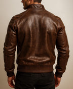 Brown Distressed Leather Jacket for Men Sheep Leather Bomber with Inner Pockets DAARAN Brunnero