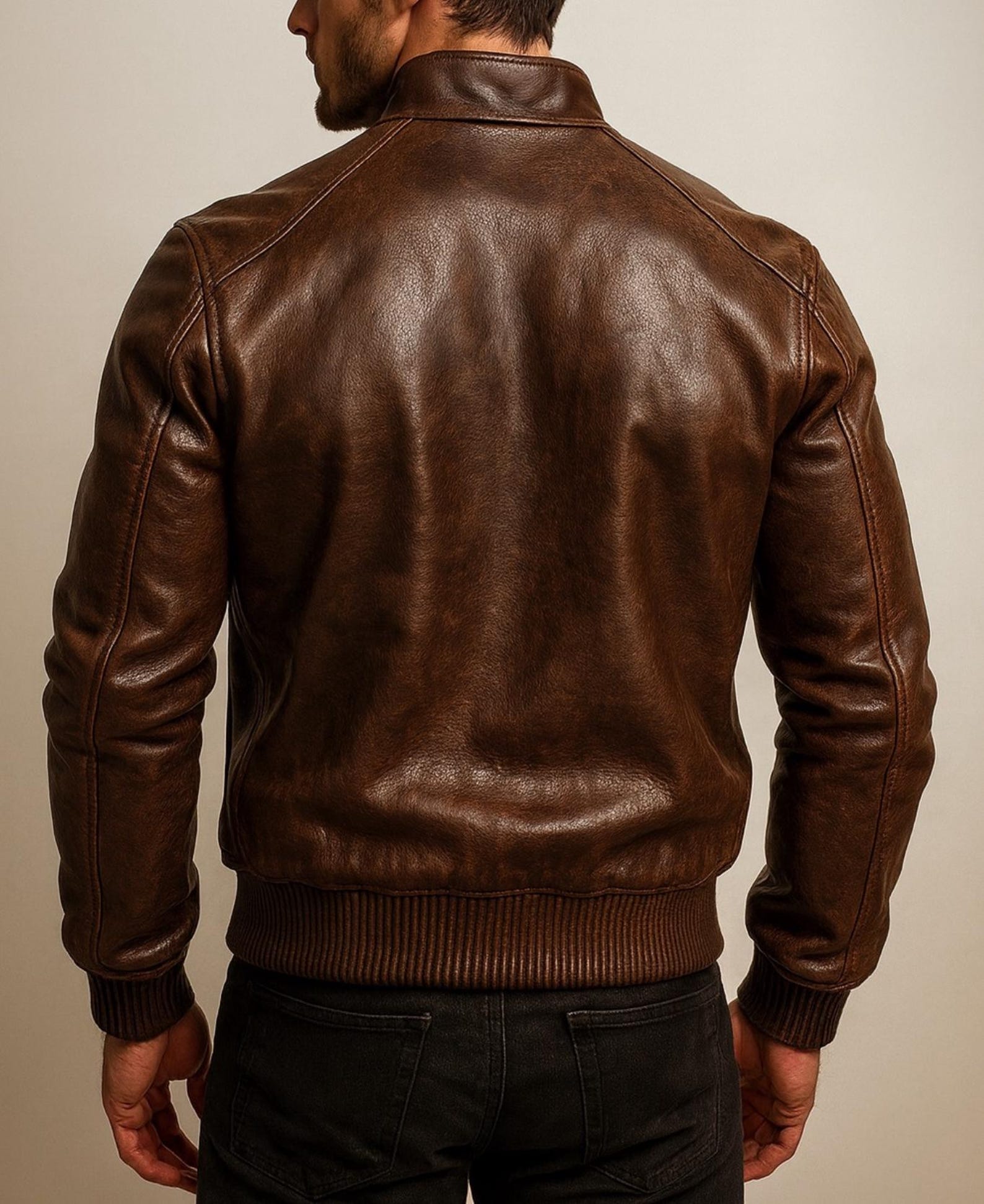 Brown Distressed Leather Jacket for Men Sheep Leather Bomber with Inner Pockets DAARAN Brunnero