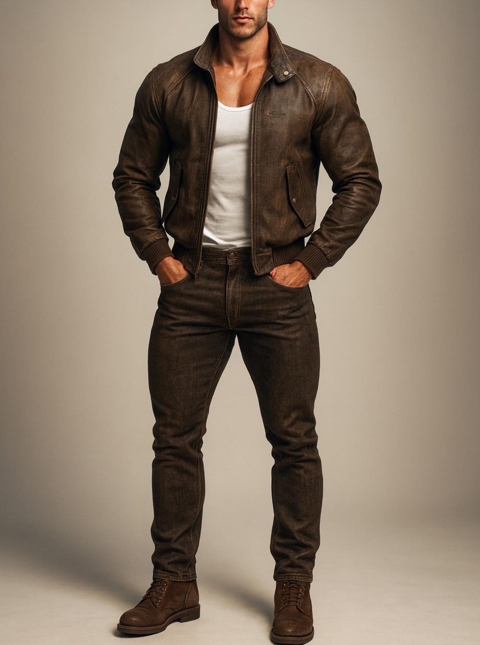 Brown Distressed Leather Jacket for Men Sheep Leather Bomber with Inner Pockets DAARAN Brunnero