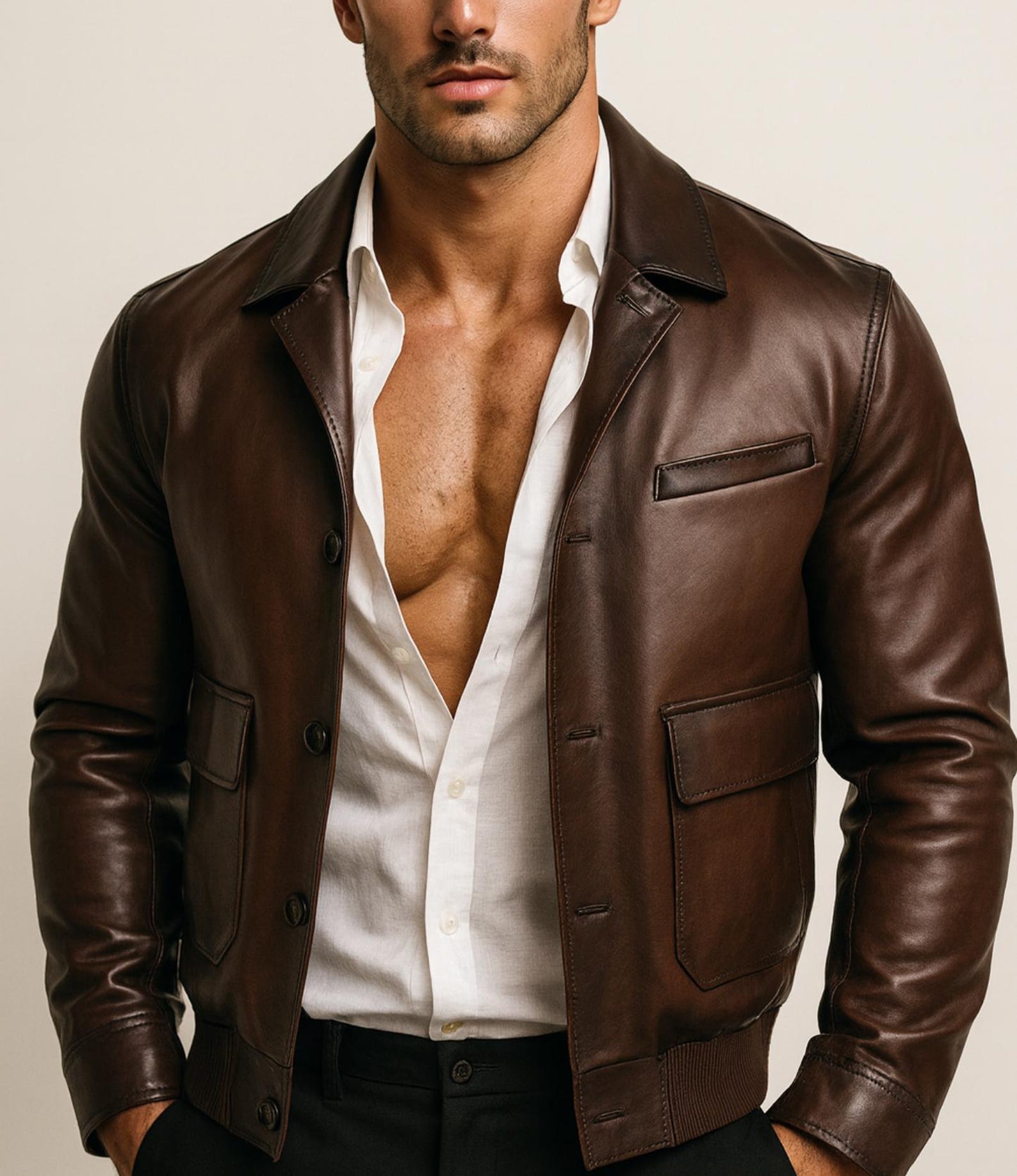 Brown Sheep Leather Bomber Jacket for Men | Real Leather Outerwear | Havaro by Daaran