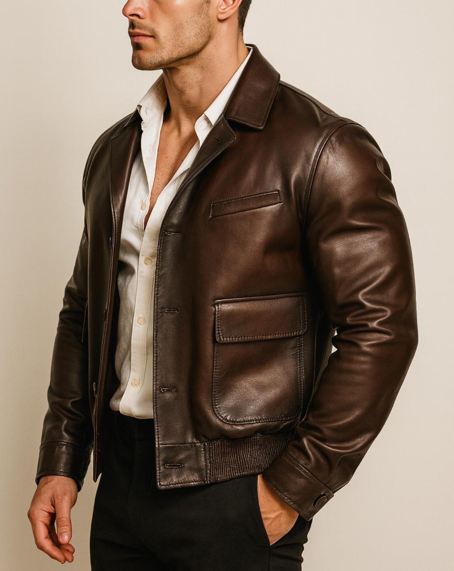 Brown Sheep Leather Bomber Jacket for Men | Real Leather Outerwear | Havaro by Daaran