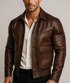 Brown Sheep Leather Bomber Jacket for Men | Real Leather Outerwear | Havaro by Daaran