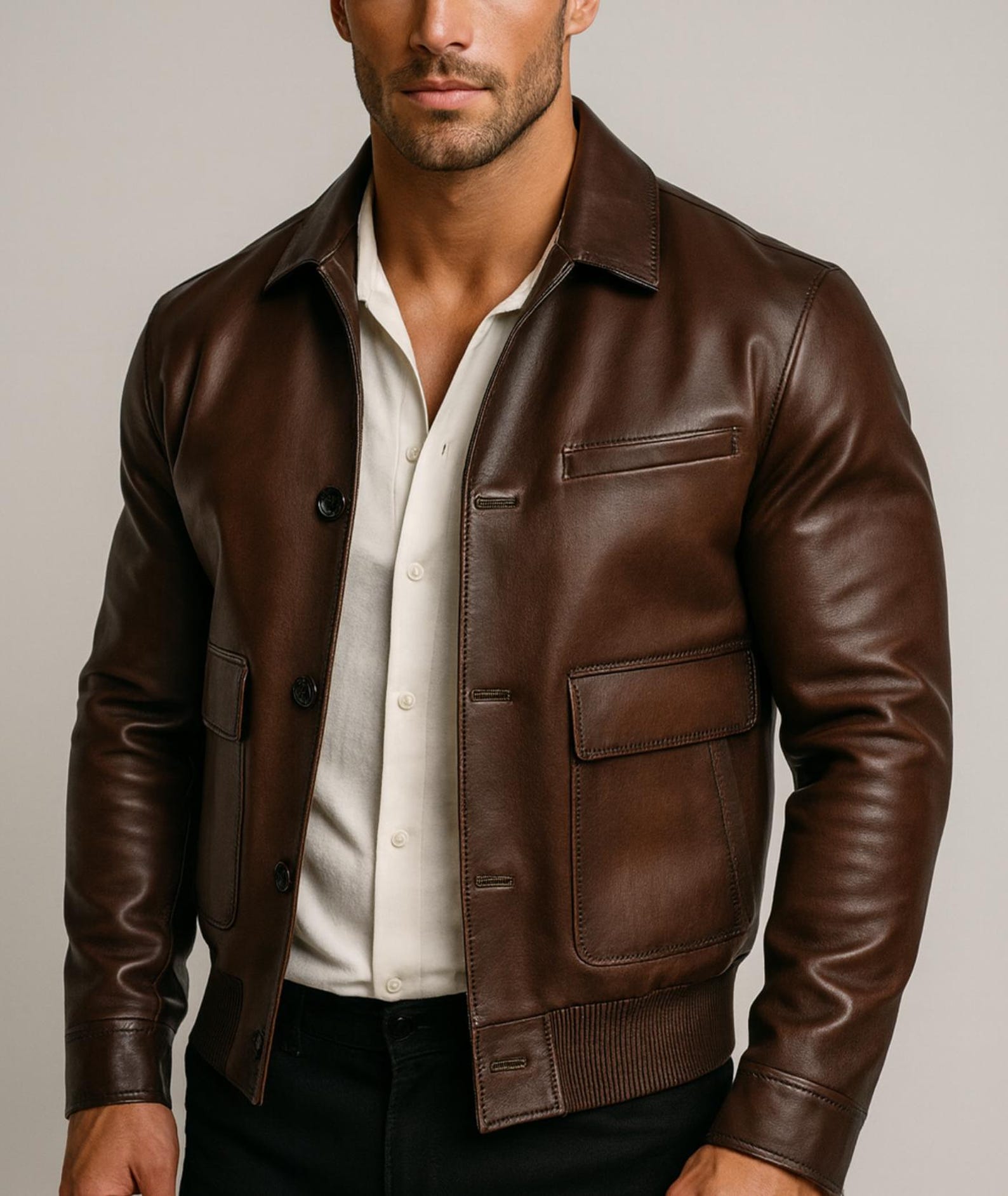 Brown Sheep Leather Bomber Jacket for Men | Real Leather Outerwear | Havaro by Daaran