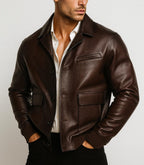 Brown Sheep Leather Bomber Jacket for Men | Real Leather Outerwear | Havaro by Daaran