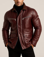 Oxblood Sheep Leather Bomber Jacket -Suede Coller, Limited Edition