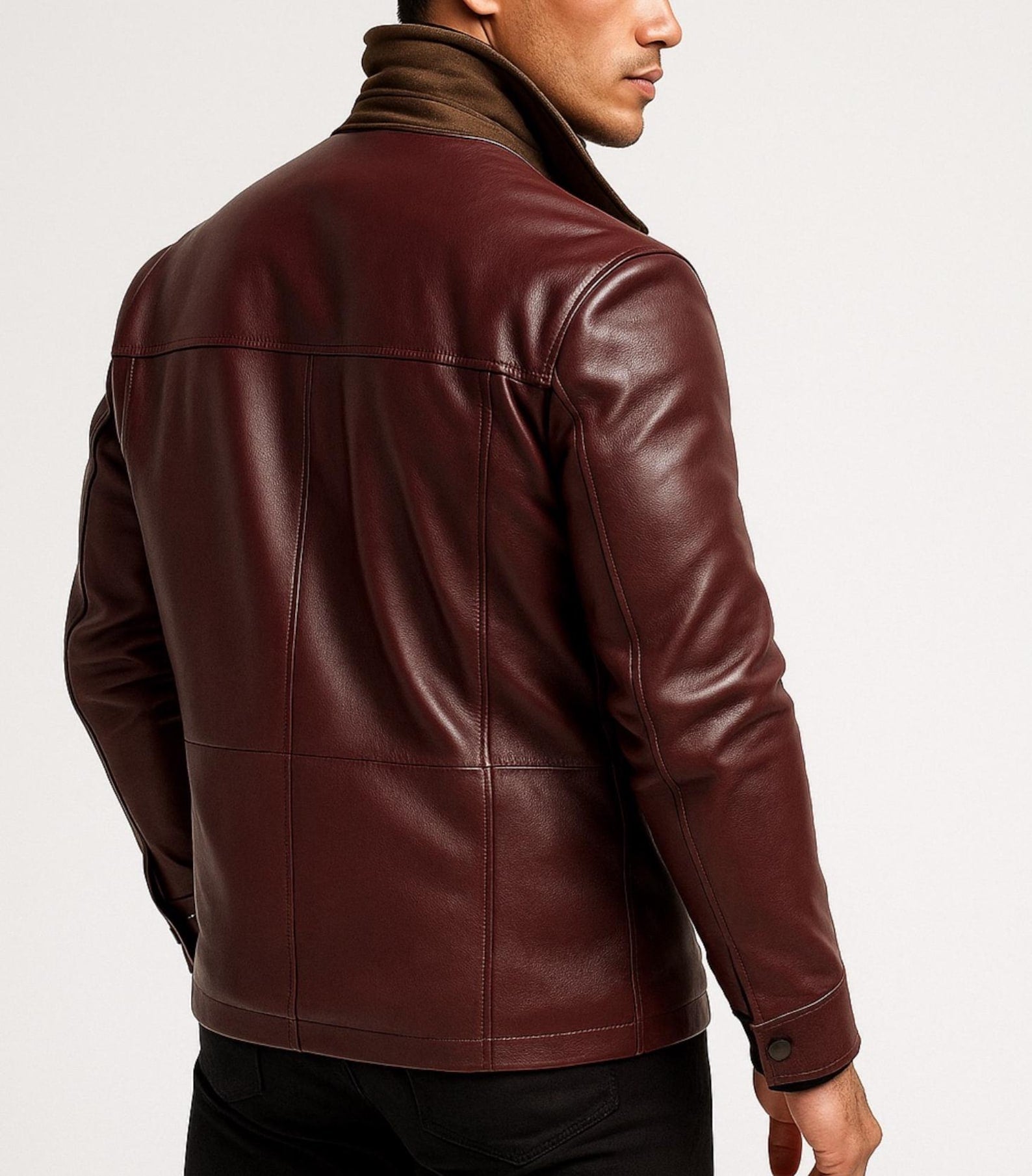 Oxblood Sheep Leather Bomber Jacket -Suede Coller, Limited Edition