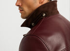 Oxblood Sheep Leather Bomber Jacket -Suede Coller, Limited Edition