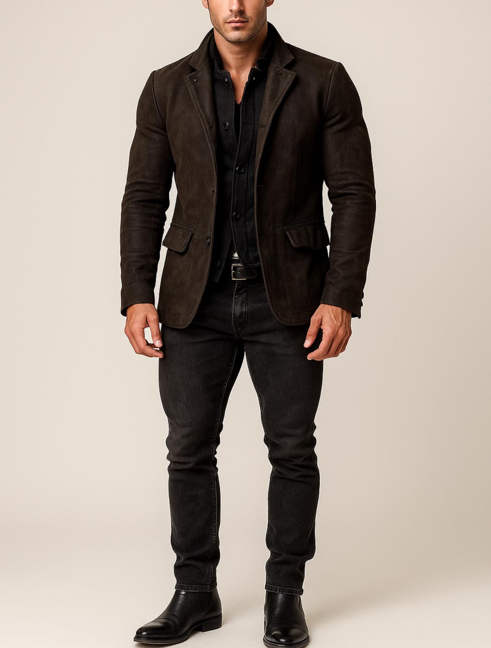 Dark Brown Suede Blazer Jacket - Savren by Daaran