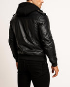 Black Sheep Leather Bomber Jacket with Detachable Hoodie - YKK Zippers