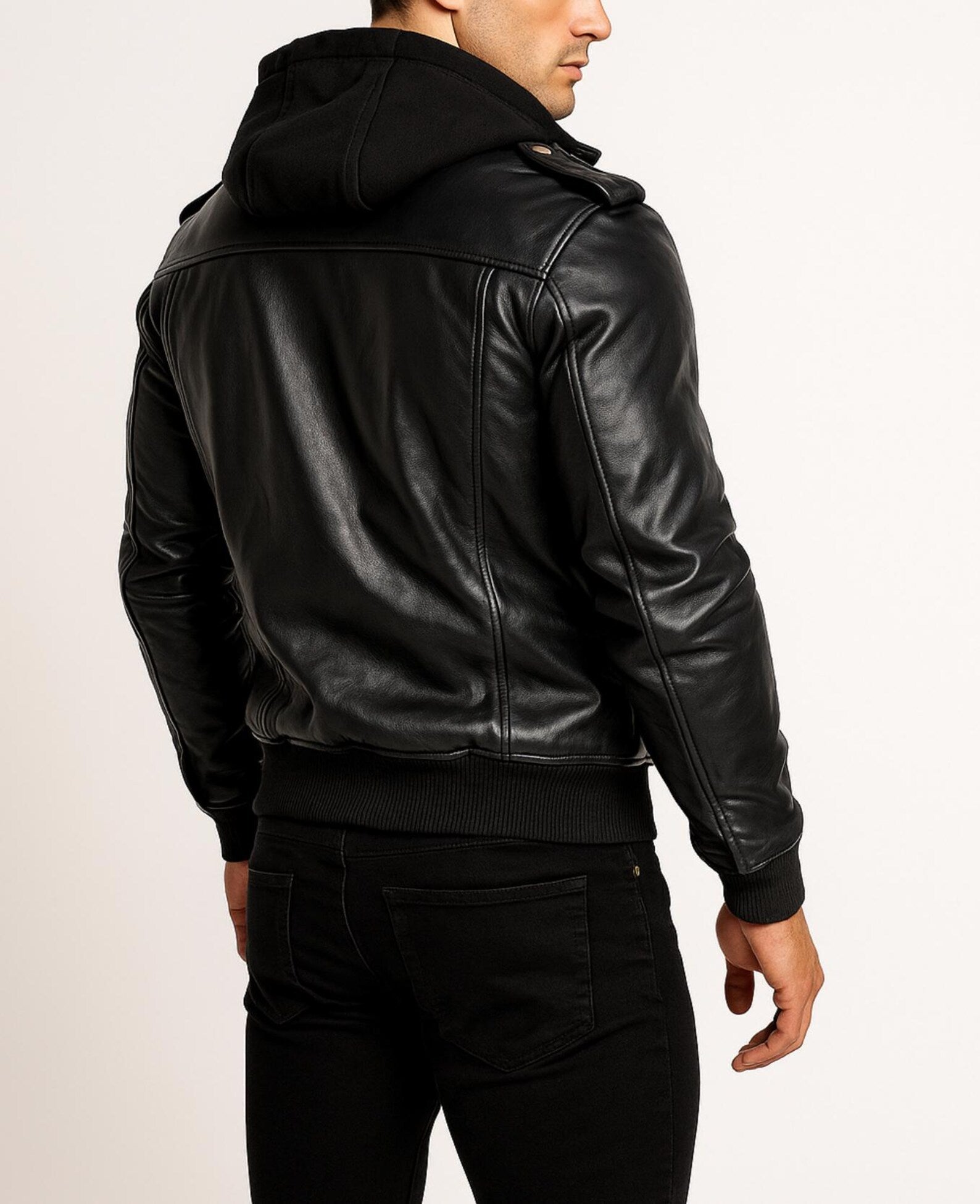 Black Sheep Leather Bomber Jacket with Detachable Hoodie - YKK Zippers