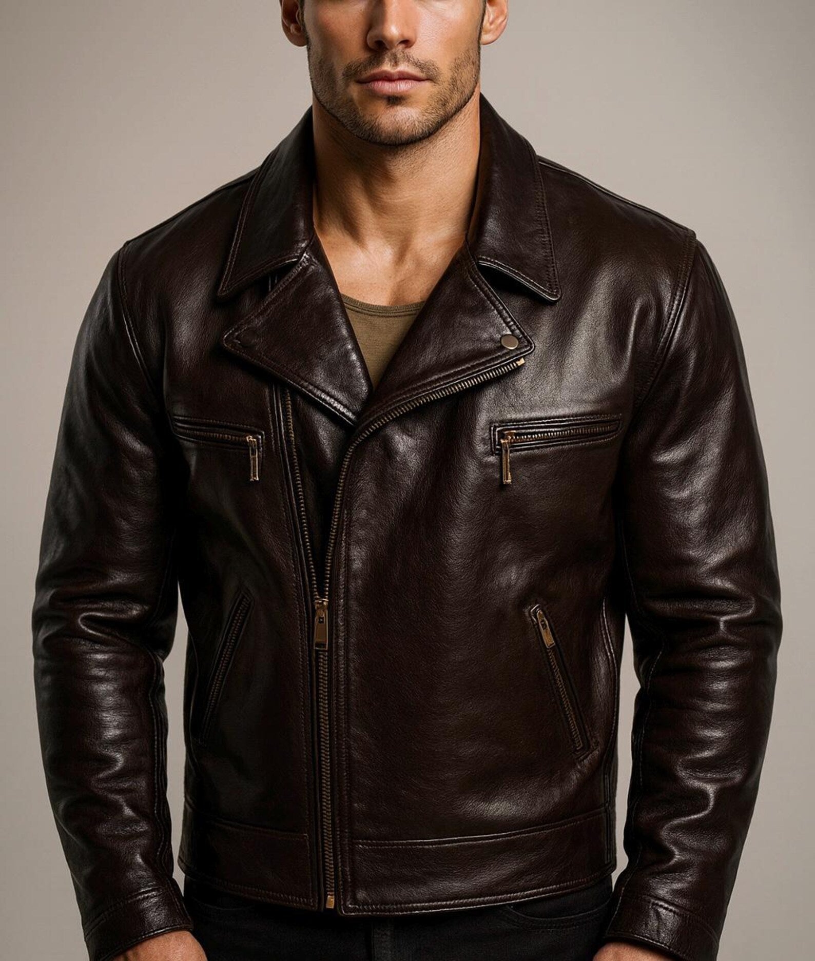 Dark Brown Sheep Leather Biker Jacket for Men-DAARAN Oxenfall Jacket